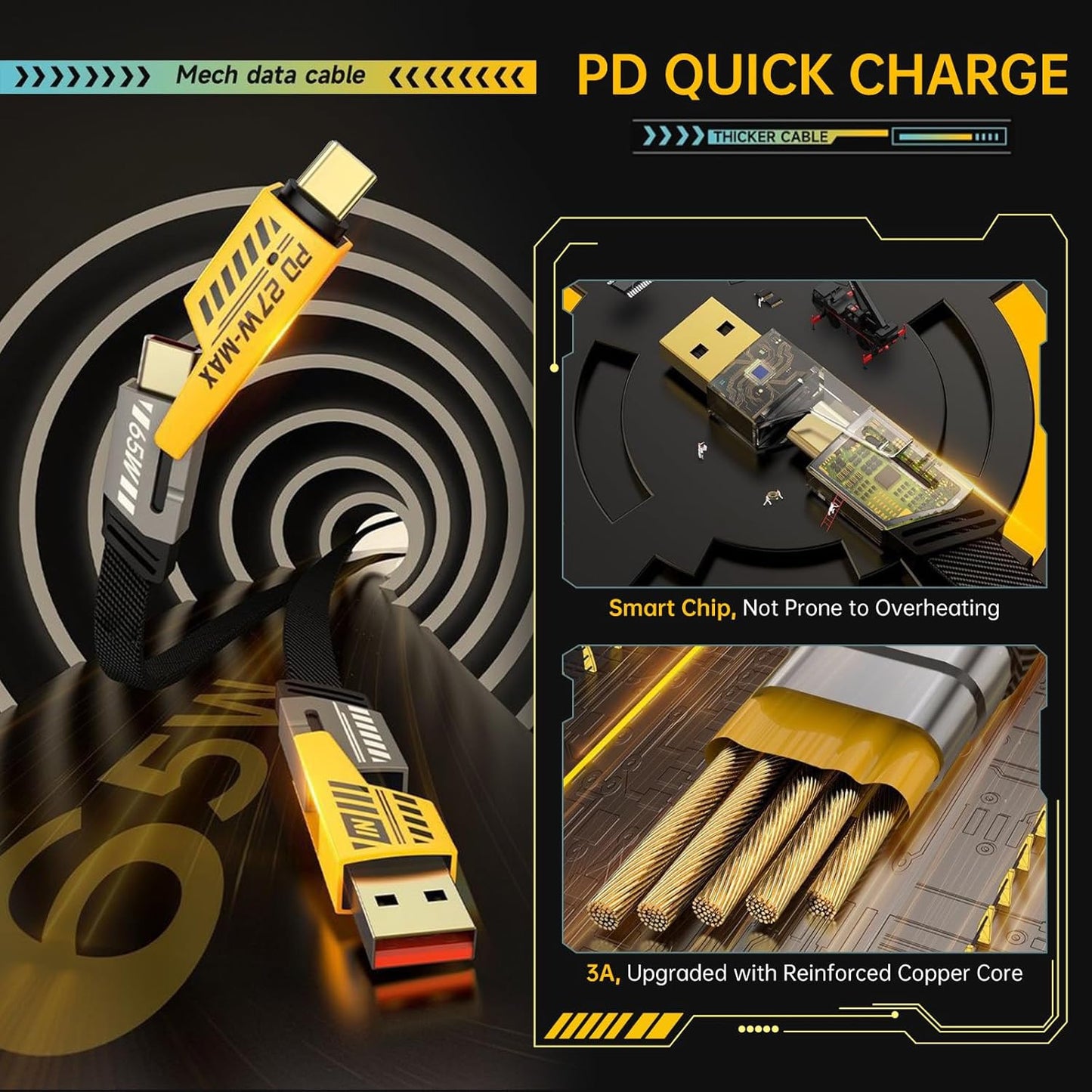 4-in-1 USB-C Cable, PD 65W Fast Charging Cable