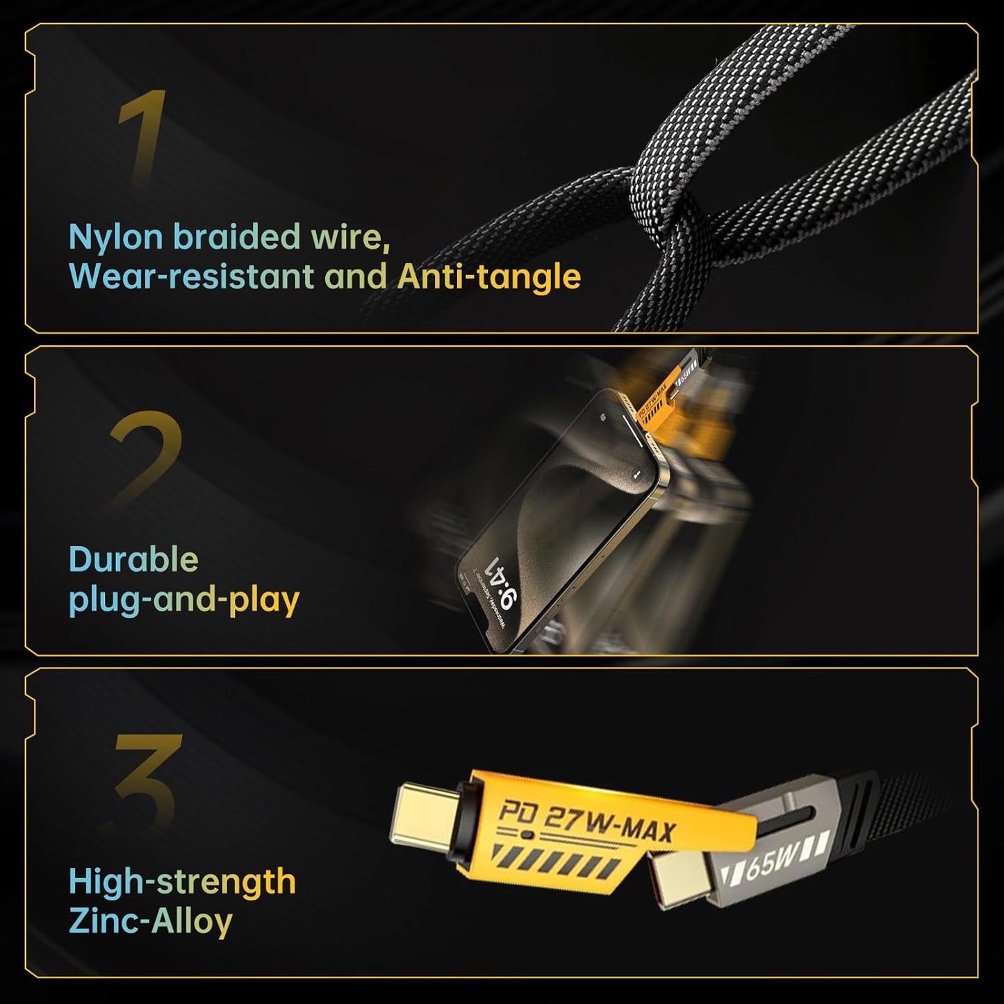4-in-1 USB-C Cable, PD 65W Fast Charging Cable